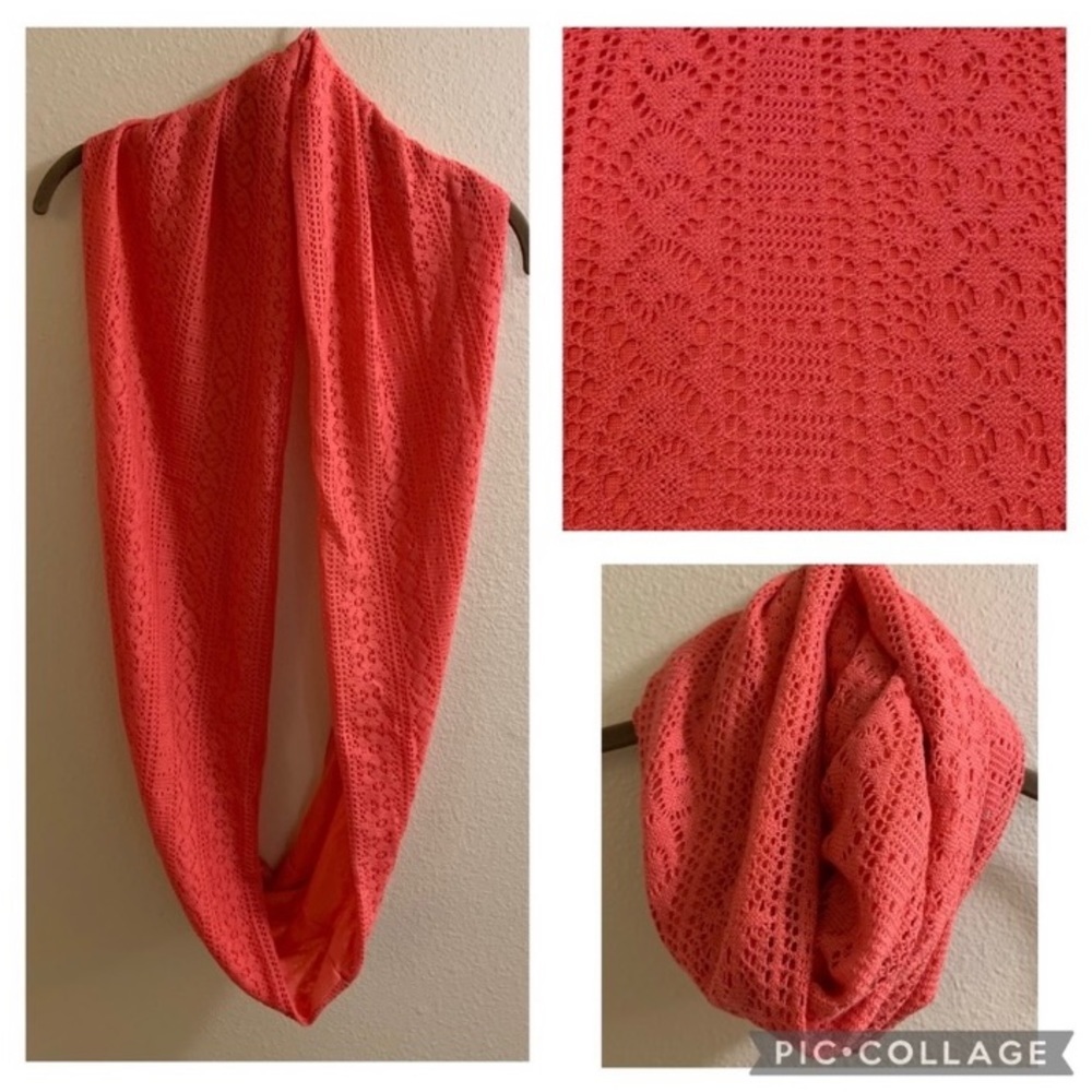 Coral Knit Lace Infinity Scarf Fall Boho Bohemian Easter Lacey